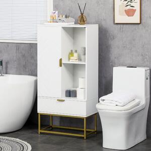 Kleankin Mobilier de baie cu dulap si sertar, mobilier de baie modern cu etajera reglabila, 60x30x120cm, alb | AOSOM RO