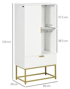 Kleankin Mobilier de baie cu dulap si sertar, mobilier de baie modern cu etajera reglabila, 60x30x120cm, alb | AOSOM RO