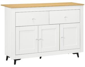 HOMCOM Bufet din lemn cu 2 sertare și 2 dulapuri, 117x35x80 cm, alb și culoare lemn | Aosom Romania