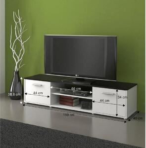 Comoda TV ZUNO NEW 02, PAL, alb/negru, 159x40x38,8 cm