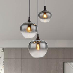 Globo Lampă suspendată Maxy, Ø 48 cm, gri fum, sticlă, 3 becuri., reglabil, Gri, Camera de zi / sufragerie, Sticlă