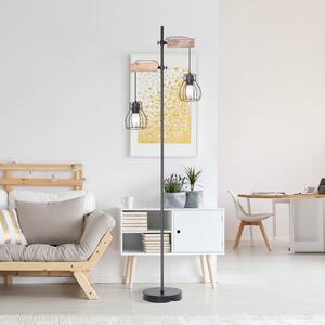 Globo Mina lampadar, negru/maro, înălțime 168 cm, metal/lemn, Negru, Camera de zi / sufragerie, Metal