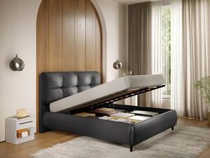 Pat Tapitat cu somiera rabatabila - Piele Neagra - Ramses 140x200