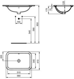 Ideal Standard Connect lavoar 51x34 cm dreptunghiular sub blat alb luciu E506101