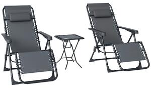 Outsunny Set de 2 Șezlonguri de Grădină cu Gravitație Zero și Măsuță cu Suport pentru Pahare, 47x47x54 cm, Gri | Aosom Romania