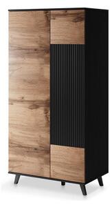 Dulap RANDOM, stejar wotan/negru, PAL furniruit, cu 2 usi, 90x55x182 c