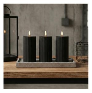 Set 3 lumânări LED BRILLO, 15 cm, negre, alimentare 2x AA, cu telecomandă