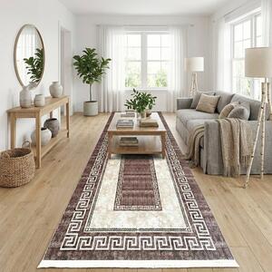 Traversa hol antiderapanta, 400 cm, model clasic geometric, bej-maro