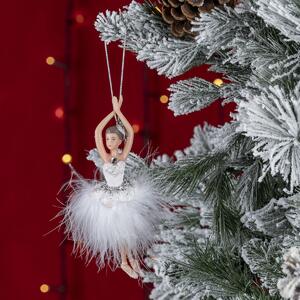 Decorațiune Crăciun, Balerina Glob cu Puf, Alb, 17cm