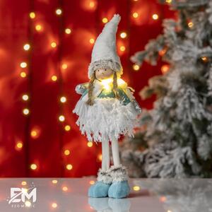 Decoratiune Craciun, Inger alb cu albastru cu led, 30cm