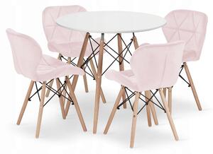 Set Masa Rotunda Fixa Linda 80 Cm Si 4 Scaune Bucatarie/Dining Kross Catifea Roz