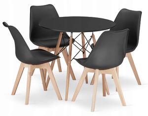 Set Masa Rotunda Fixa Linda Neagra 80 Cm Si 4 Scaune Bucatarie/Dining Viko Negre