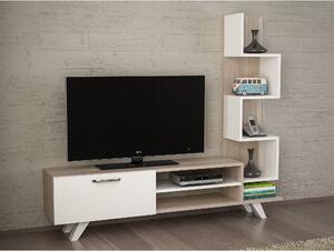 Comoda TV Ceren, stejar/alb, PAL, 150x30x132 cm
