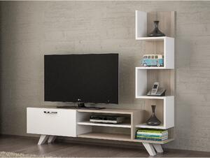 Comoda TV Ceren, stejar/alb, PAL, 150x30x132 cm