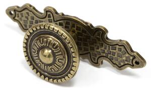 Buton metalic cu sild pentru mobilier model Voluta, 30/85x30 mm, antic auriu