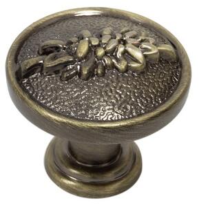 Buton metalic pentru mobilier, model SAFIRA, Ø 27.5x23.5 mm, antic auriu