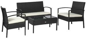 Outsunny Set Mobilier de Grădină din Ratan Negru 4 Piese cu Perne Confortabile 108x60x77cm Ideal pentru Terasă și Spații Exterioare | Aosom Romania