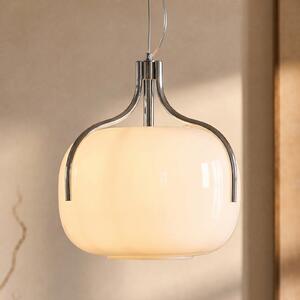 Lucande Lampă suspendată Christo, Ø 42 cm, crom/alb, sticlă, reglabil, Alb, Camera de zi / sufragerie, Sticlă, Design