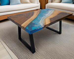 Masuta Cafea Chania, Nuc si Epoxy Blue 100 x 60 x3,7 cm