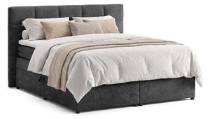 Pat Boxspring Gibson, cu ladă de depozitare, saltea și topper incluse, Gri-Inchis-Enjoy / 140x200