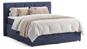 Pat Boxspring Gibson, cu ladă de depozitare, saltea și topper incluse, Albastru-Inchis-Enjoy / 140x200