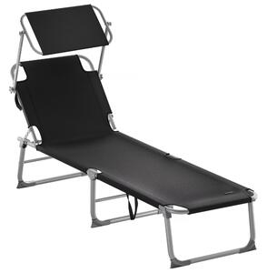 Șezlong de grădină HAWAII cu copertină reglabilă, 195x60x30cm, negru Casaria