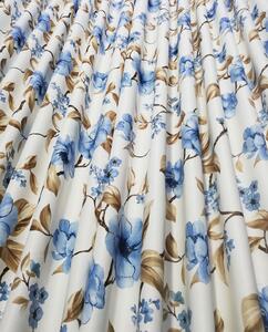 Draperie culoare alb cu model floral albastru, croita cu rejansa, by Seredesign