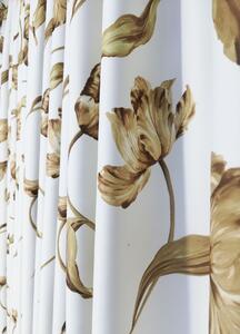 Draperie culoare alb cu model floral maro deschis, croita cu rejansa, by Seredesign