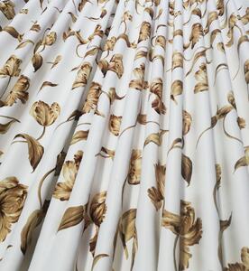 Draperie culoare alb cu model floral maro deschis, croita cu rejansa, by Seredesign