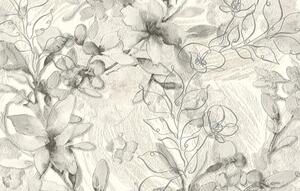 Tapet bucatarie stil floral, fundal gri, model Grunge