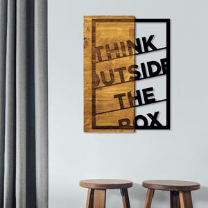 Decoratiune perete Think Out The Box, stejar/negru, lemn/metal, 42x58