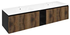 Sapho Sapho, dulap LOREA cu chiuveta dubla 161x46x51,5cm (70+20+70cm), stejar collingwood/negru mat, LE070-1935-10