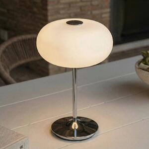 Lucande Lampa de masă cu baterie și LED Anoria, crom/alb, sticlă, IP44, USB, reglabil, Crom, Camera de zi / sufragerie, Sticlă, Design