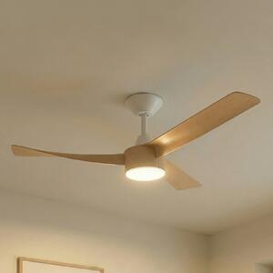 Lucande Ventilator de tavan cu LED Airona, alb/lemn, curent continuu,, reglabil, Lemn, Camera de zi / sufragerie, Plastic, Modern