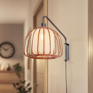 Lindby Aplică de perete Davella, Ø 26 cm, negru, bambus, textil, Lemn, Camera de zi / sufragerie, Bamboo, Scandinavă