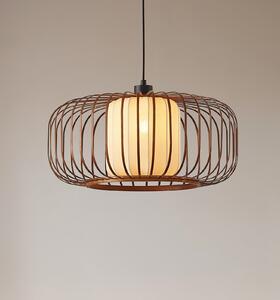 Lindby Lampă suspendată Davella, Ø 50 cm, bambus, textil, reglabil, Lemn, Camera de zi / sufragerie, Bamboo, Scandinavă