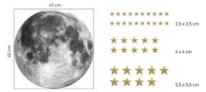 Autocolant de perete original - luna și stelele aurii 45 cm