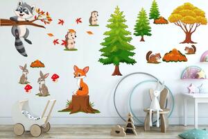 Autocolant colorat pentru copii Happy Forest Animals 80 x 160 cm