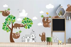 Autocolant de perete mare pentru copii Sloth Family 100 x 200 cm