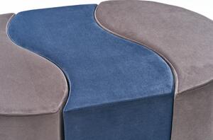 Set 3 taburete Alya, gri/albastru, stofa catifelata, 120x80x40 cm