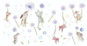 Autocolant adorabil de perete pentru copii Animale Pe Păpădii 60 x 120 cm