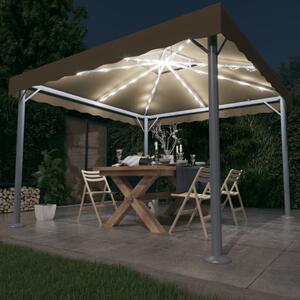 Pavilion cu șiruri de lumini LED,gri taupe,300x300 cm, aluminiu