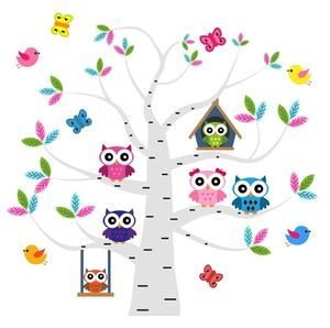 Autocolant adorabil pentru camera copiilor - bufnițe în copac 100 x 100 cm