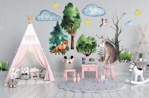 Autocolant decorativ pentru perete pentru copii cu motiv de pădure și animale 100 x 200 cm