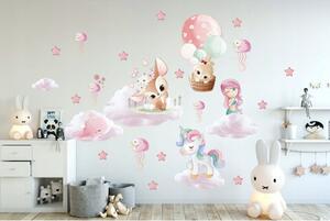 Autocolant de perete fantezie pentru fete, cu personaje din basme 80 x 160 cm