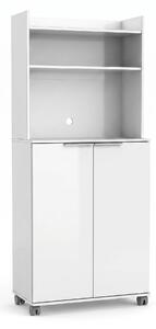 Dulap Multifunctional Adore Diamond, 2 usi, 6 rafturi, cu rotile, Alb Lucios, 73x172x36 cm
