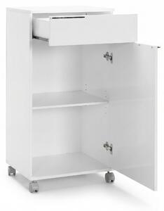 Corp Mobil Adore Diamond, cu usa, sertar si rotile, Alb, 50x100x40 cm