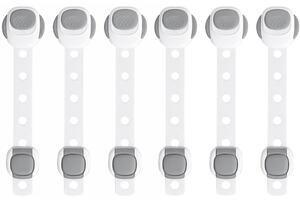 Set 6 blocatoare de siguranta copii pentru usi, sertare, frigider, cuptor - model universal, ajustabil pe lungime, cu dubla blocare