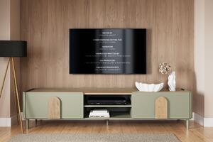 Comodă TV Amilio 220 cm cu sertar - eucalipt / stejar baltic dune / mânere stejar natural