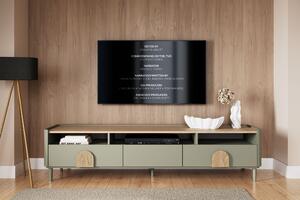 Comodă TV Amilio 200 cm cu sertare - eucalipt / stejar baltic dune / mânere stejar natural